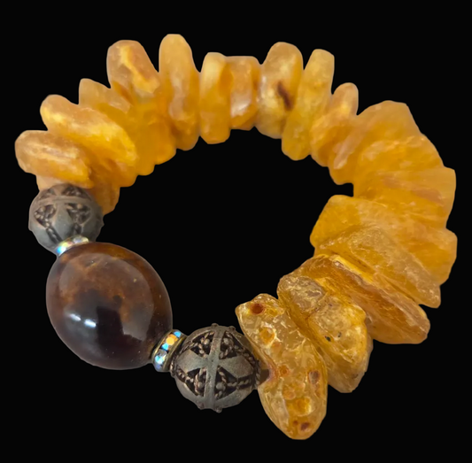 Mexican Amber, Copper & Porcelain High End Stretch Bracelet - Iris Apfel