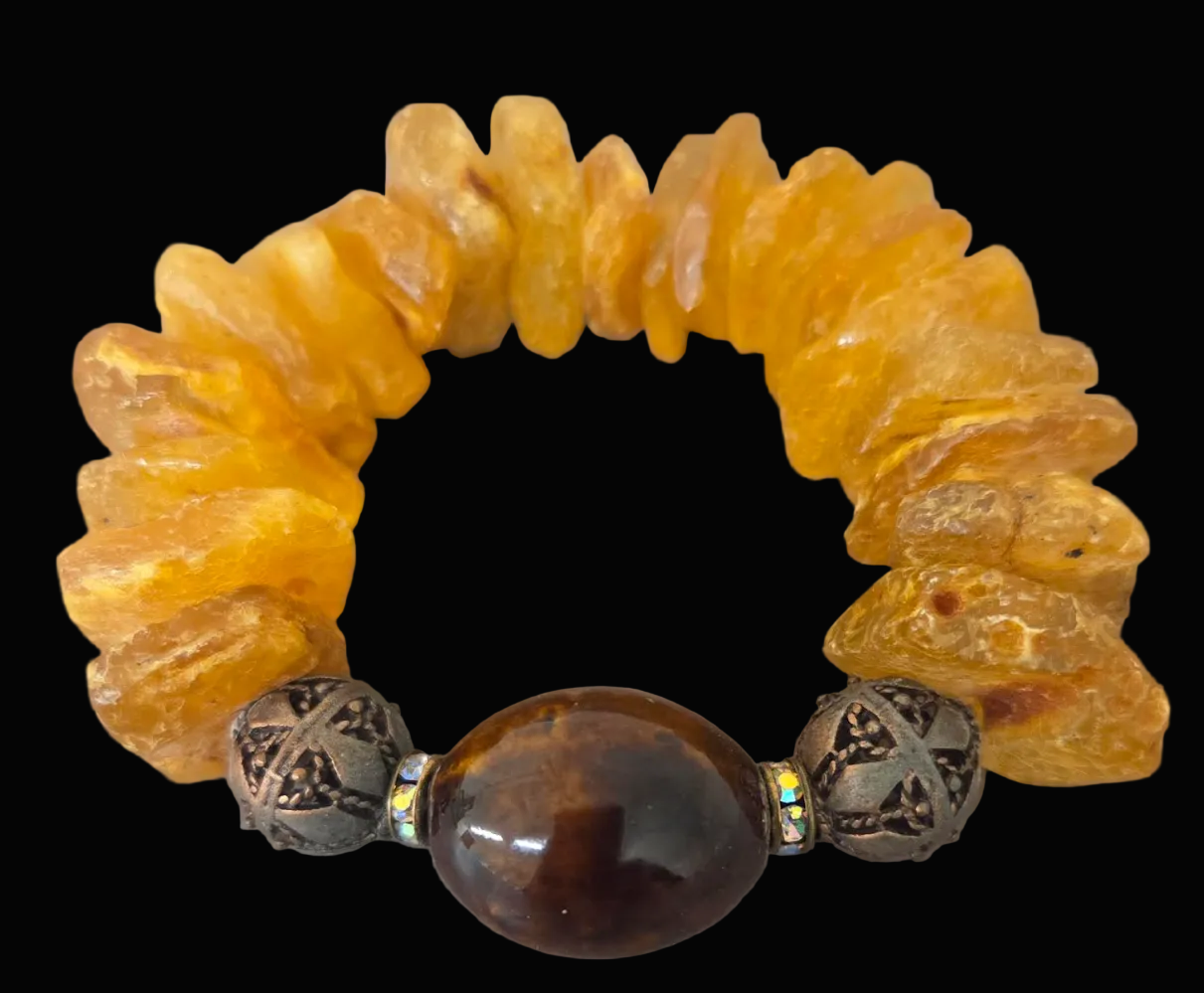 Mexican Amber, Copper & Porcelain High End Stretch Bracelet - Iris Apfel