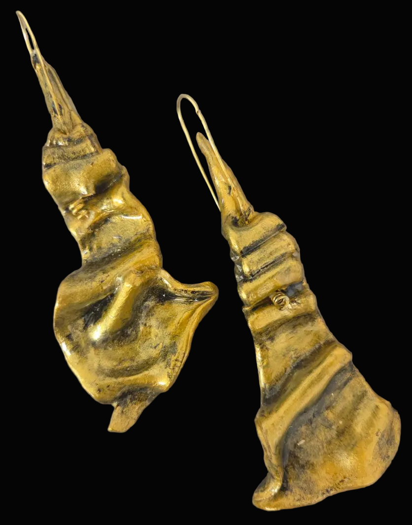 Faux Gold Metal Hand Sculpted Dangle Pierced Earrings - Posh Rich Bold