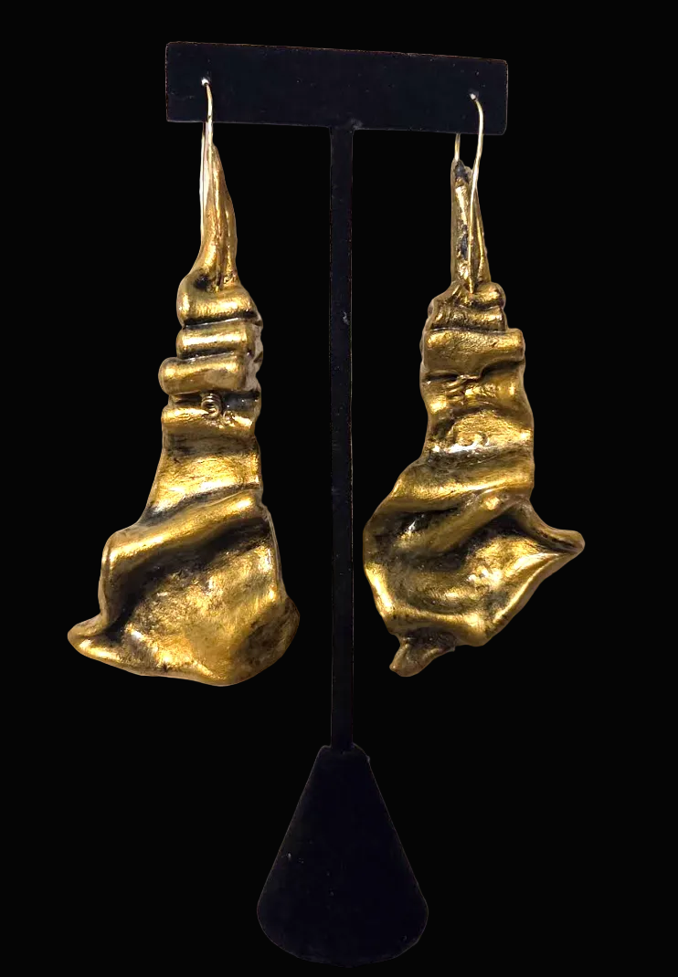 Faux Gold Metal Hand Sculpted Dangle Pierced Earrings - Posh Rich Bold
