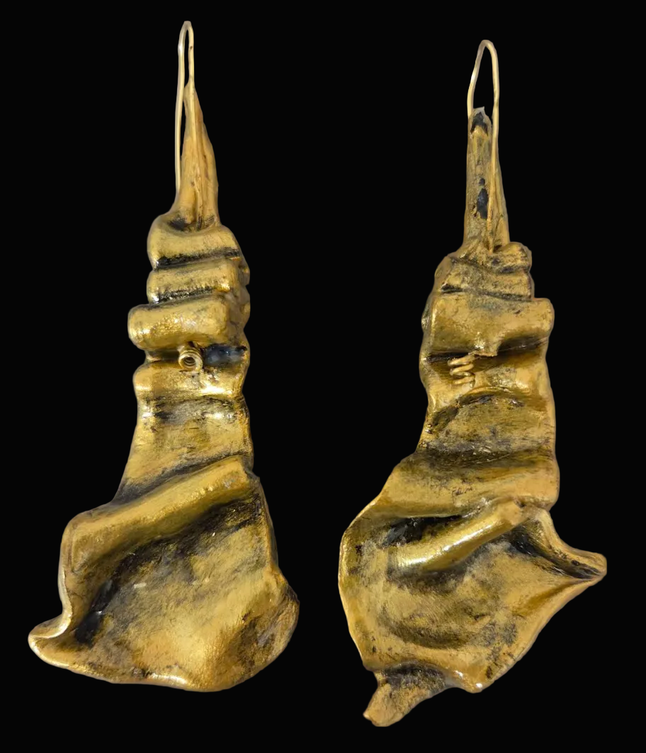 Faux Gold Metal Hand Sculpted Dangle Pierced Earrings - Posh Rich Bold