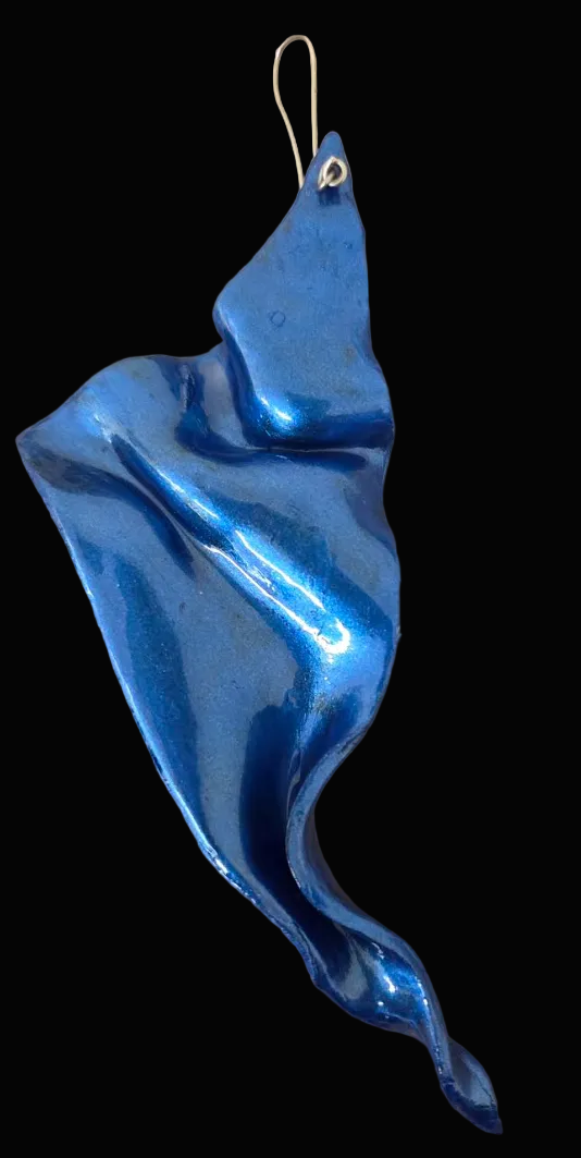 Metallic Blue Hand Sculpted Avant Garde Freeform Shoulder Dusters