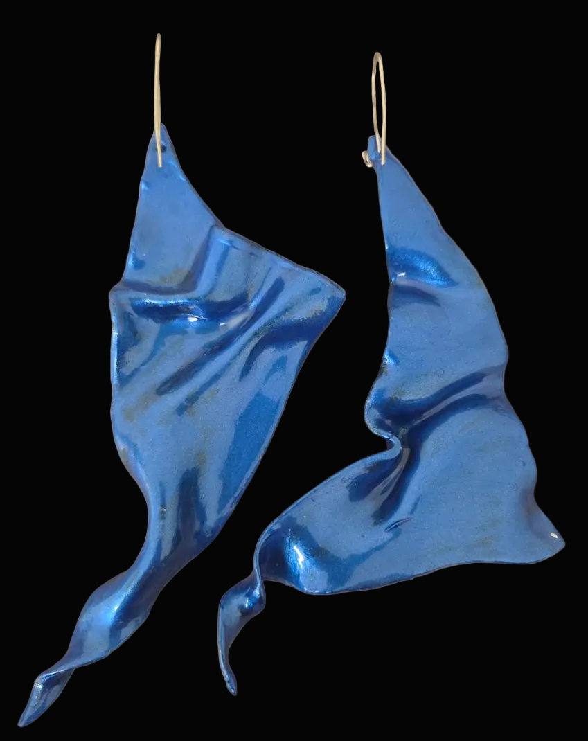 Metallic Blue Hand Sculpted Avant Garde Freeform Shoulder Dusters