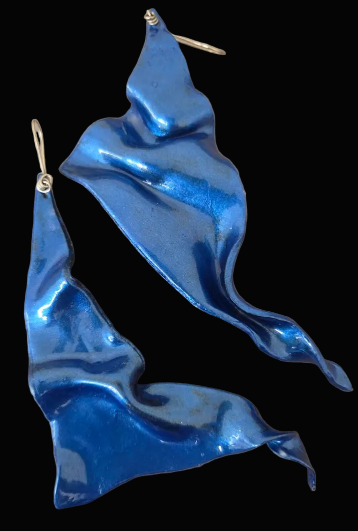 Metallic Blue Hand Sculpted Avant Garde Freeform Shoulder Dusters