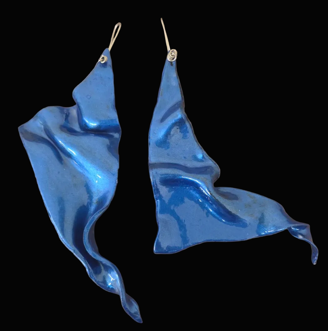 Metallic Blue Hand Sculpted Avant Garde Freeform Shoulder Dusters