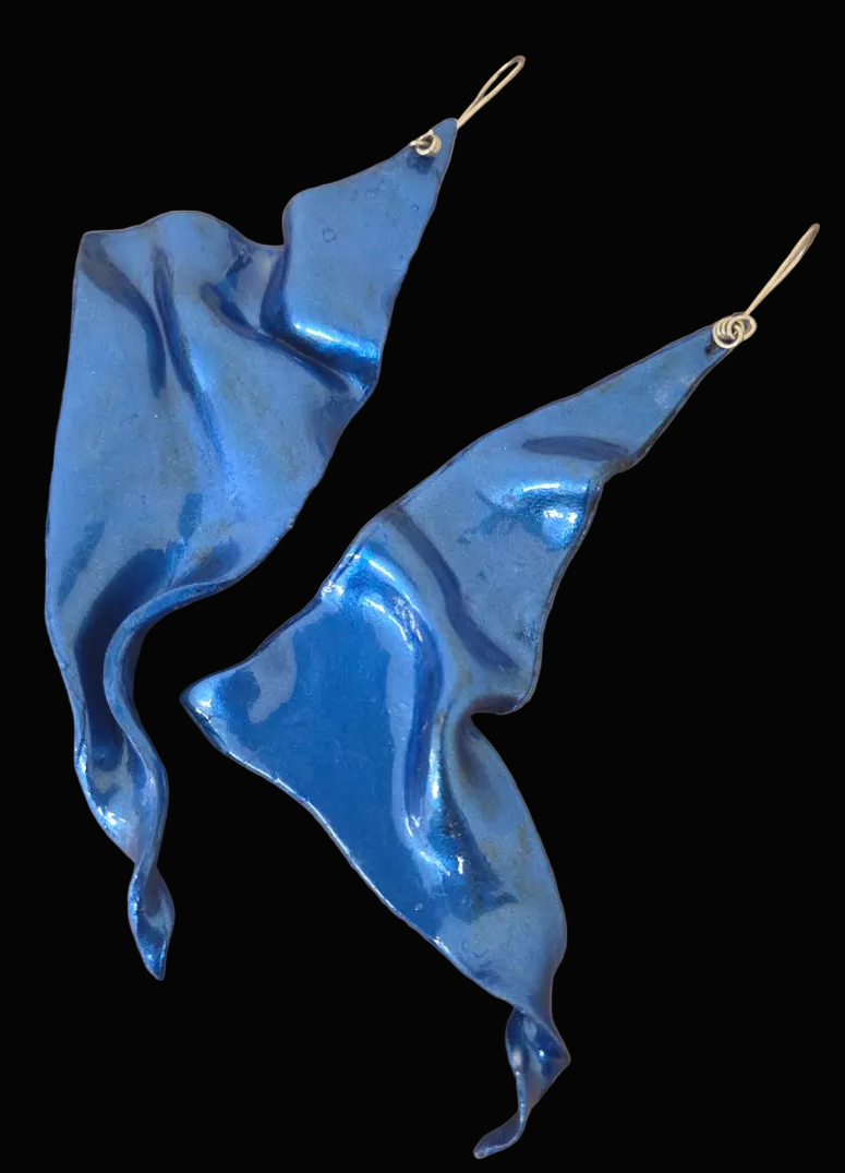 Metallic Blue Hand Sculpted Avant Garde Freeform Shoulder Dusters