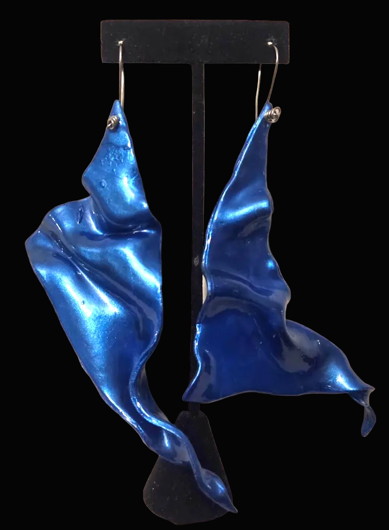 Metallic Blue Hand Sculpted Avant Garde Freeform Shoulder Dusters