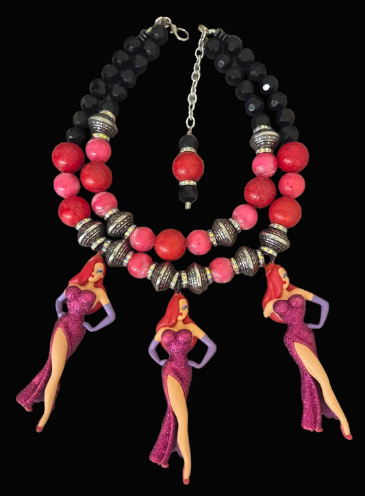 Jessica Rabbit Figurine Beaded Statement Necklace - Femme Fatale