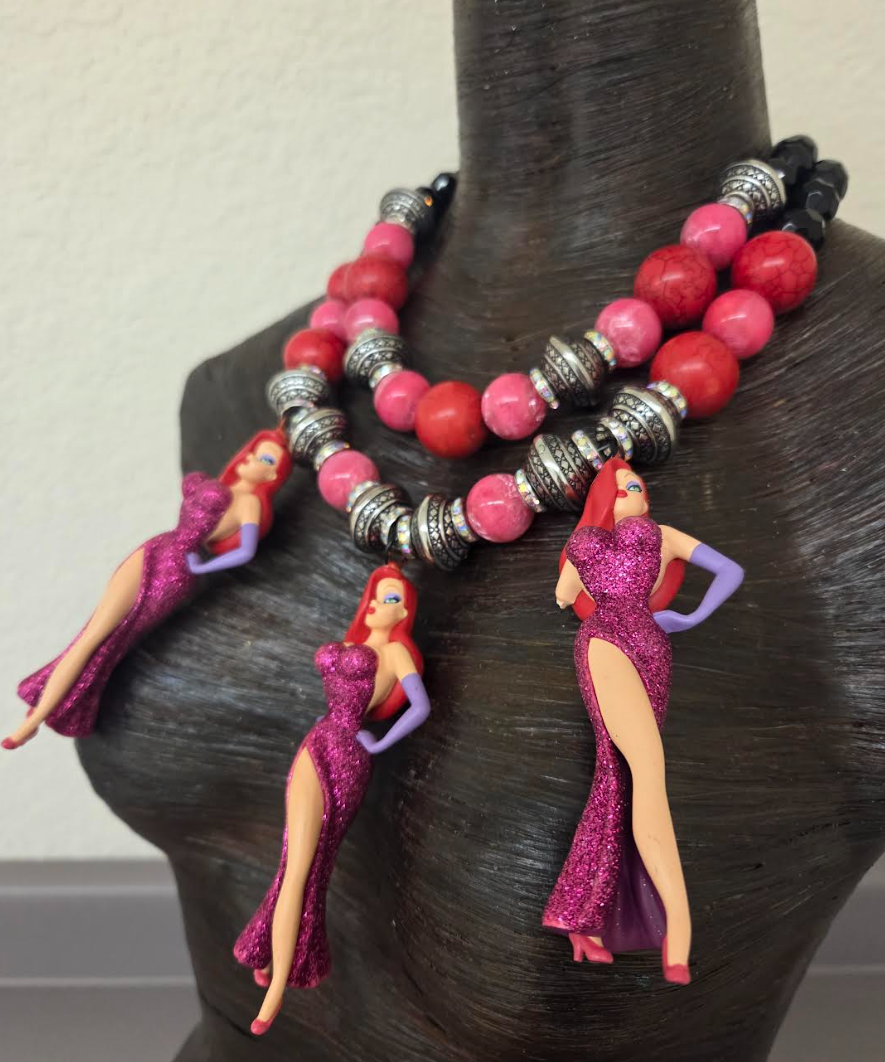 Jessica Rabbit Figurine Beaded Statement Necklace - Femme Fatale