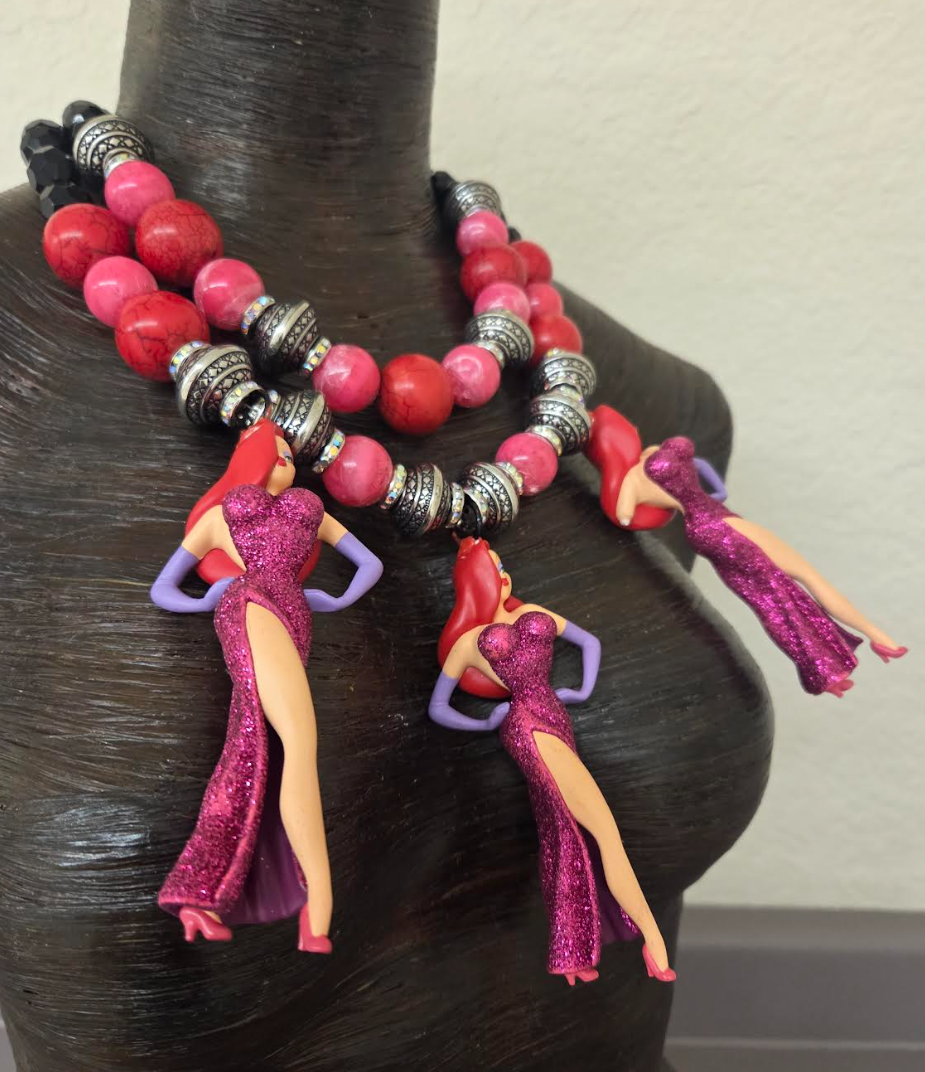 Jessica Rabbit Figurine Beaded Statement Necklace - Femme Fatale