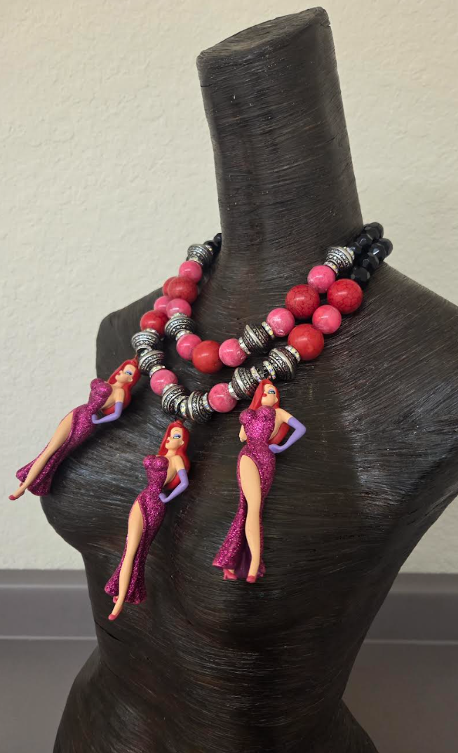 Jessica Rabbit Figurine Beaded Statement Necklace - Femme Fatale