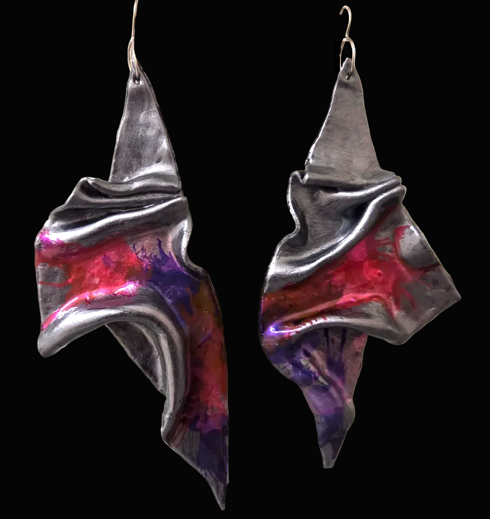 Avant Garde Abstract Draped Wing Shoulder Duster Earrings - Edgy