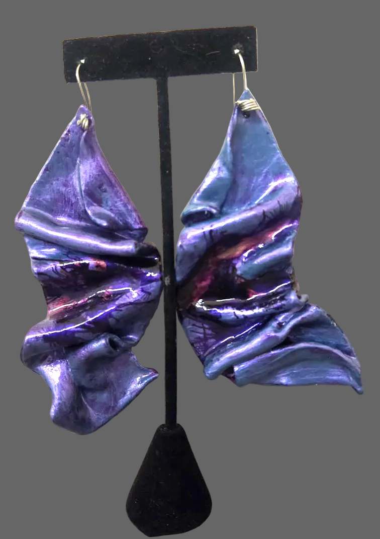 Metallic Purple Sculpted Sensuous Freeform Avant Garde Earrings