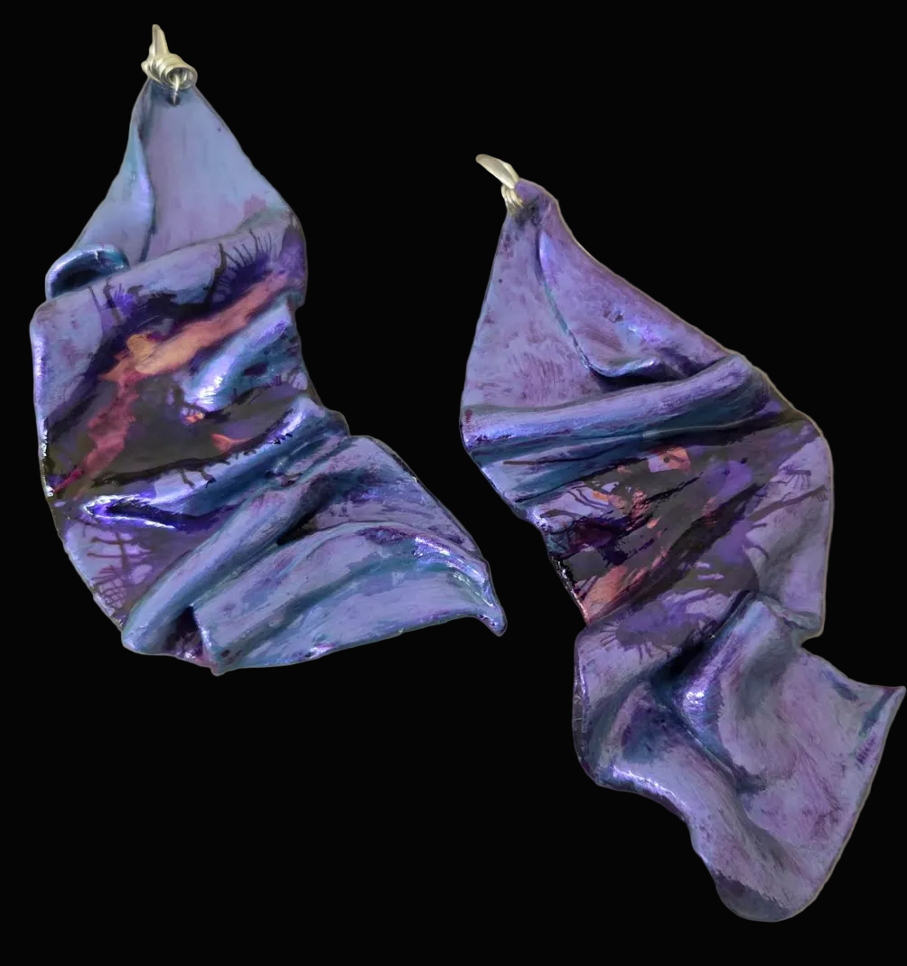 Metallic Purple Sculpted Sensuous Freeform Avant Garde Earrings