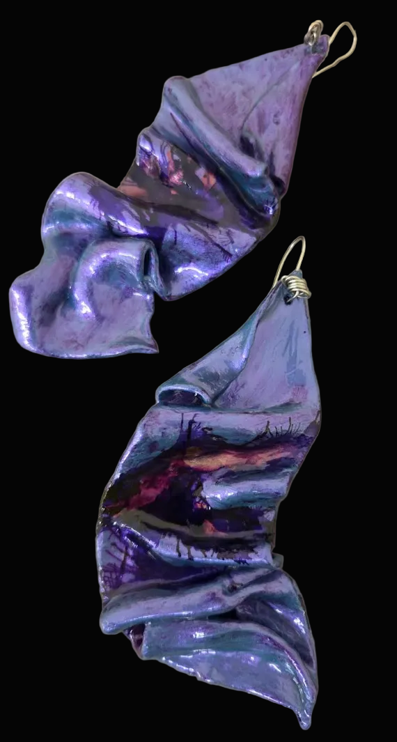 Metallic Purple Sculpted Sensuous Freeform Avant Garde Earrings