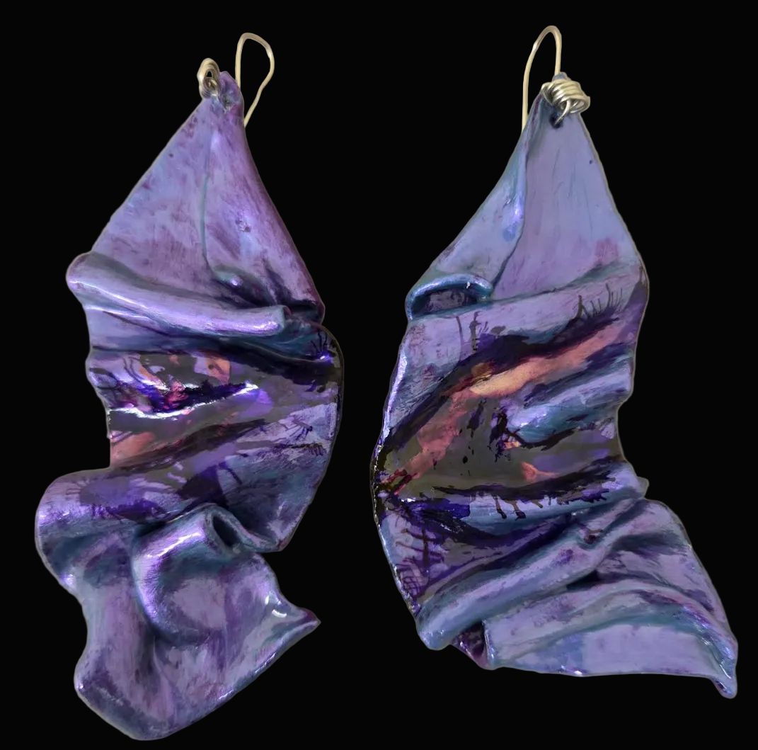 Metallic Purple Sculpted Sensuous Freeform Avant Garde Earrings