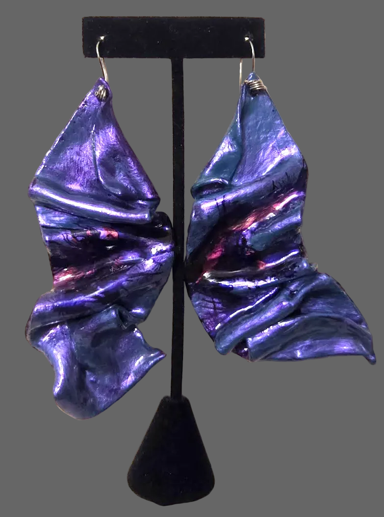 Metallic Purple Sculpted Sensuous Freeform Avant Garde Earrings
