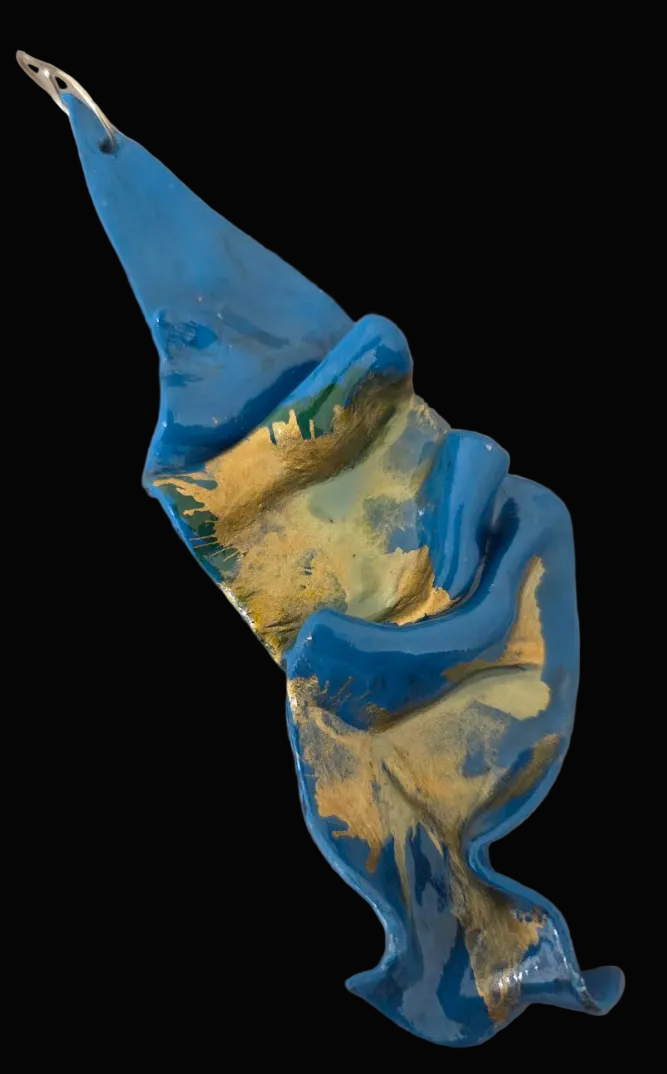 Teal & Gold Freeform Sculpted Ear Candy - OOAK Wearable Art Jewelry