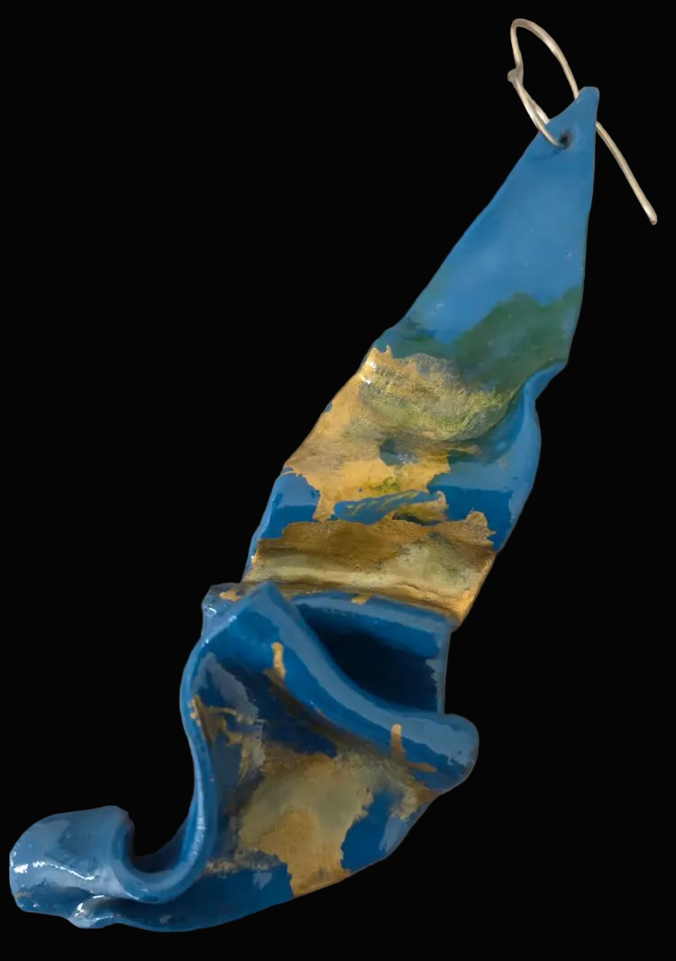Teal & Gold Freeform Sculpted Ear Candy - OOAK Wearable Art Jewelry