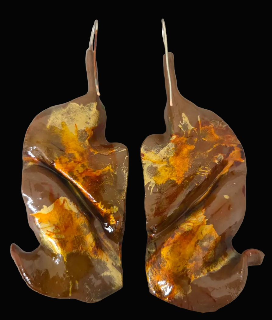 Hand Sculpted Autumn Color Alcohol Ink Pierced Earrings - Art to Wear