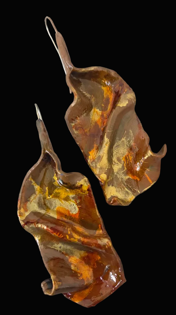 Hand Sculpted Autumn Color Alcohol Ink Pierced Earrings - Art to Wear