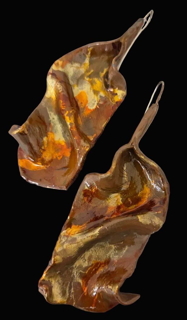 Hand Sculpted Autumn Color Alcohol Ink Pierced Earrings - Art to Wear