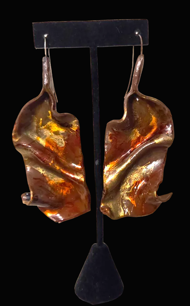 Hand Sculpted Autumn Color Alcohol Ink Pierced Earrings - Art to Wear