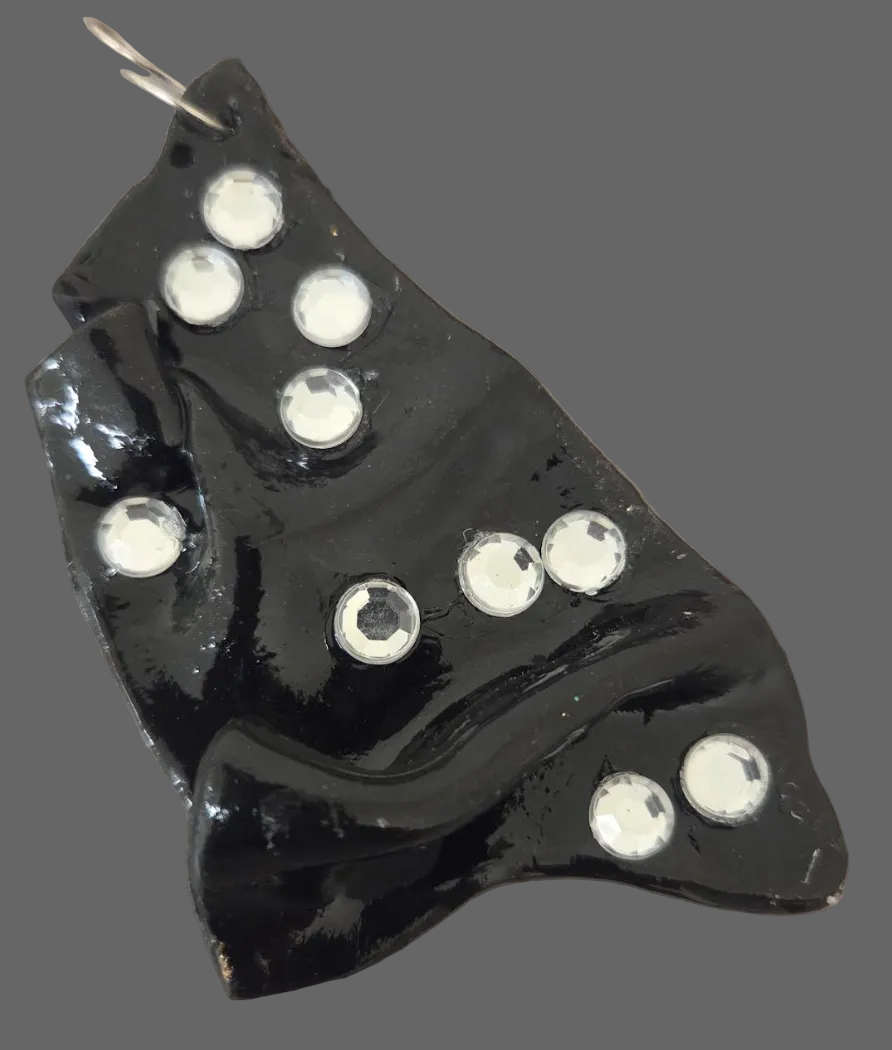 High Gloss Black & Crystal Sculpted Avant Garde Pierced Earrings