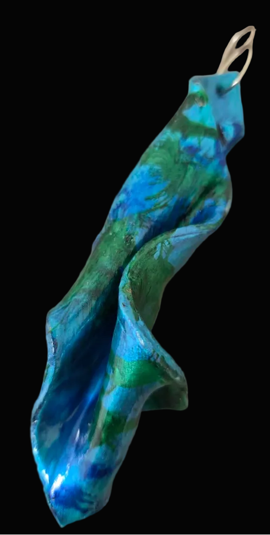 Sensuous Metallic Blue & Green Hand Sculpted Shoulder Duster Earrings