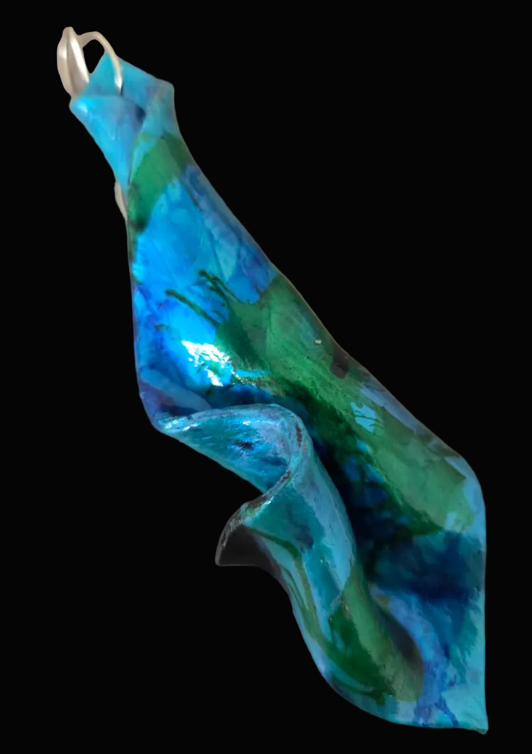 Sensuous Metallic Blue & Green Hand Sculpted Shoulder Duster Earrings