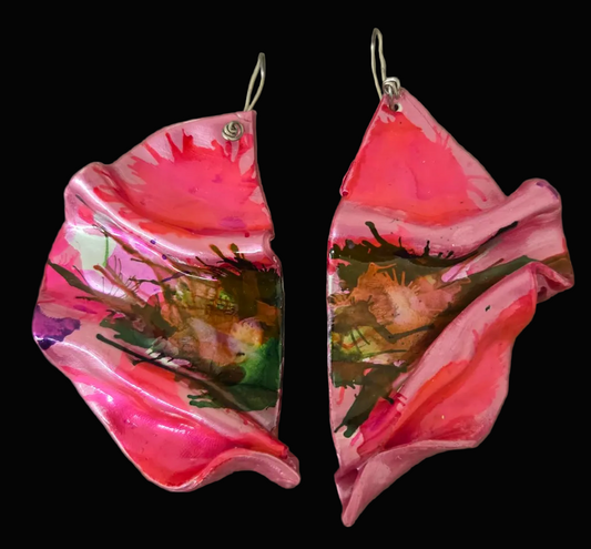 Hand Sculpted Fuchsia Folded Architectural Pierced Earrings - Sexy