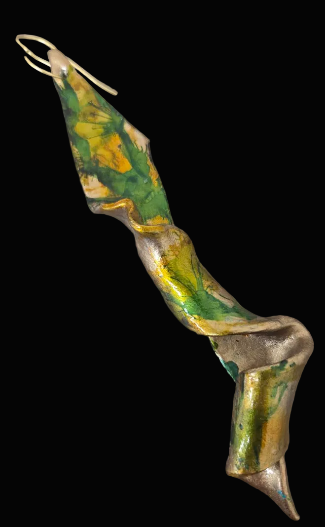 Golden Bronze & Green Abstract Squiggly Sculpted Shoulder Dusters