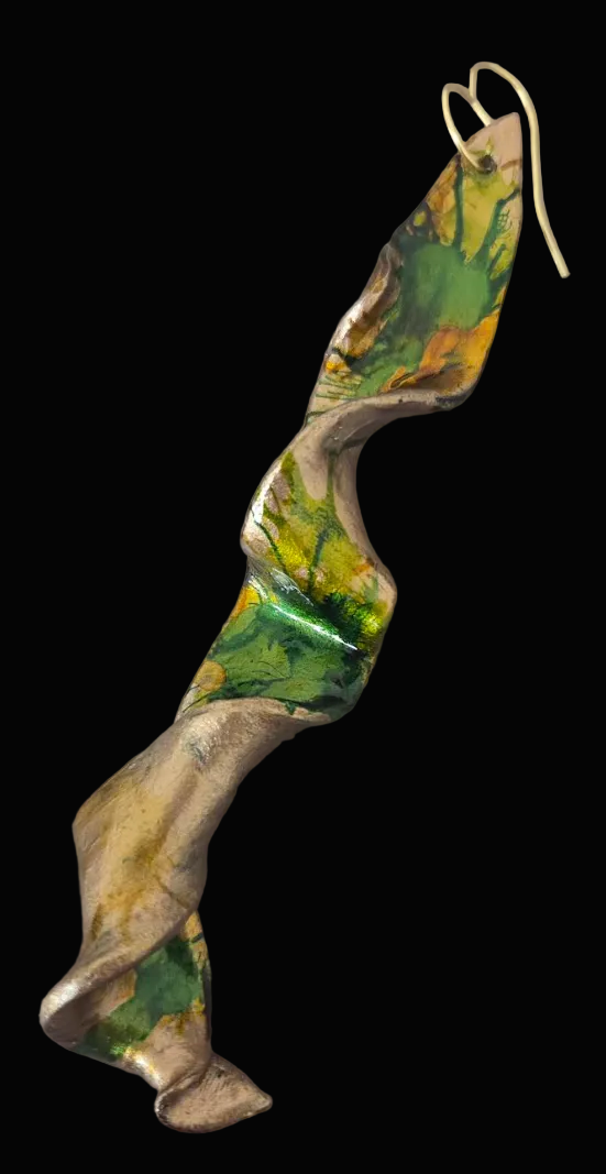 Golden Bronze & Green Abstract Squiggly Sculpted Shoulder Dusters