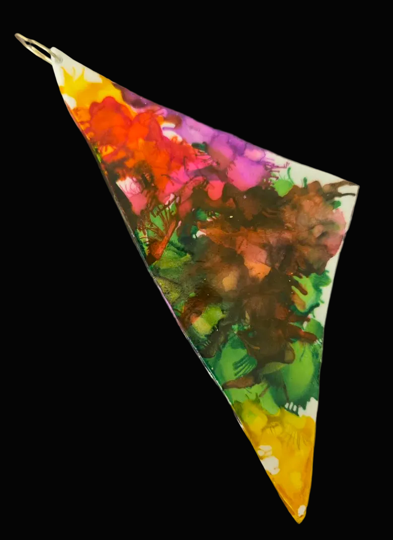 Multi Color Alcohol Ink Oversized Triangular Wing Shoulder Duster Earrings