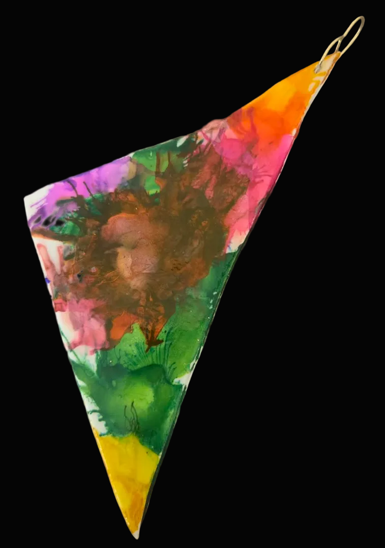 Multi Color Alcohol Ink Oversized Triangular Wing Shoulder Duster Earrings