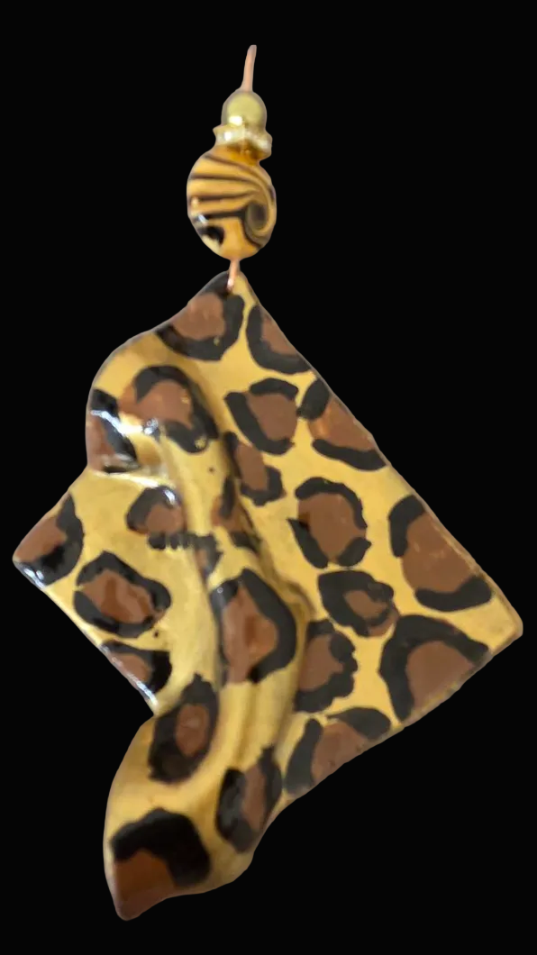 Hand Sculpted Oversized Geometric Leopard Statement Pierced Earrings