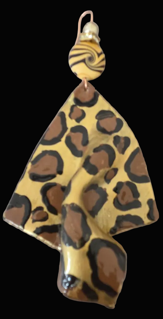 Hand Sculpted Oversized Geometric Leopard Statement Pierced Earrings