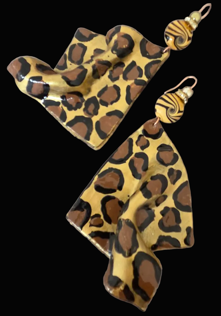 Hand Sculpted Oversized Geometric Leopard Statement Pierced Earrings