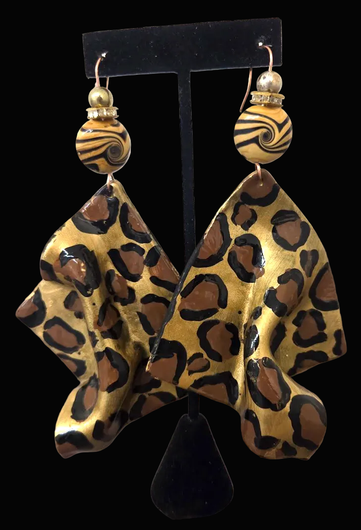Hand Sculpted Oversized Geometric Leopard Statement Pierced Earrings