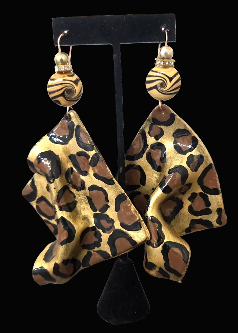 Hand Sculpted Oversized Geometric Leopard Statement Pierced Earrings