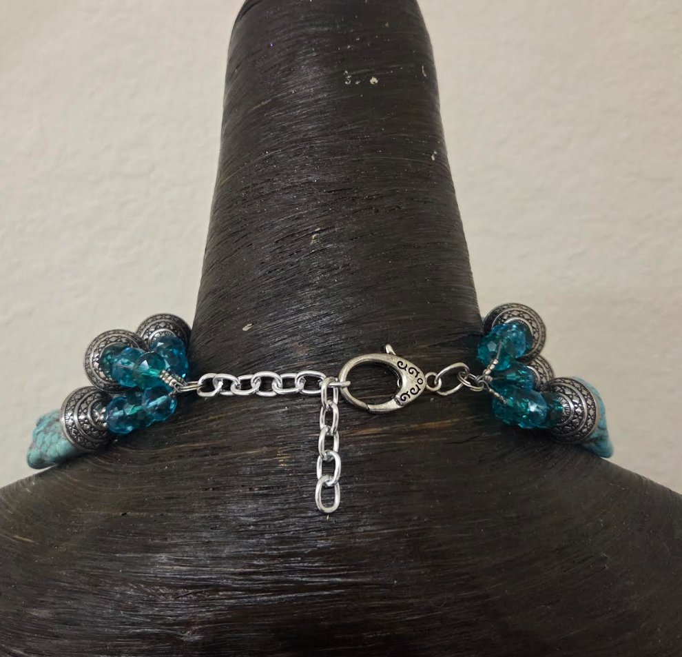 XL Magnesite Boulder & Metal Bicone Multi Strand Statement Necklace
