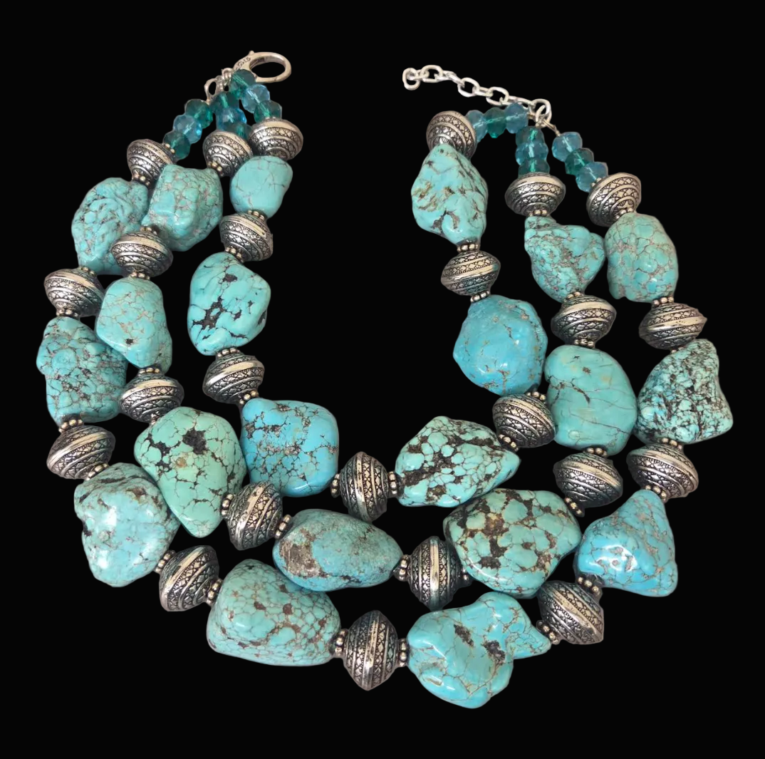 XL Magnesite Boulder & Metal Bicone Multi Strand Statement Necklace