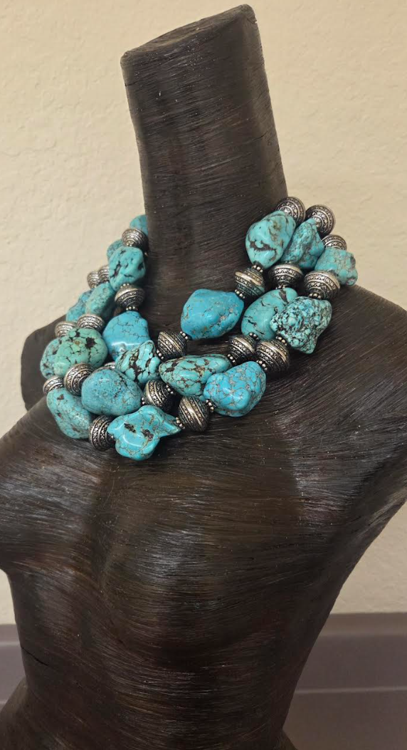 XL Magnesite Boulder & Metal Bicone Multi Strand Statement Necklace