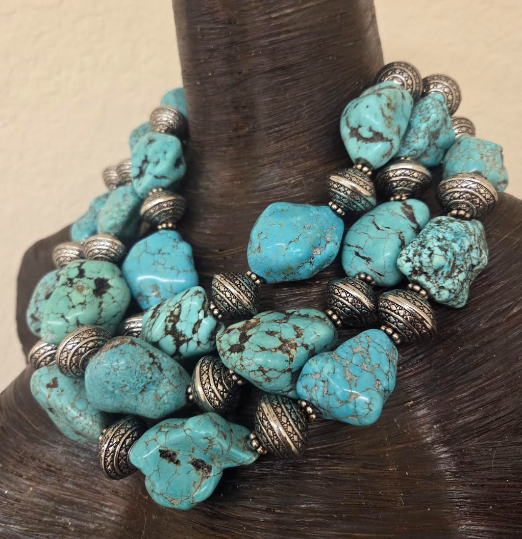 XL Magnesite Boulder & Metal Bicone Multi Strand Statement Necklace