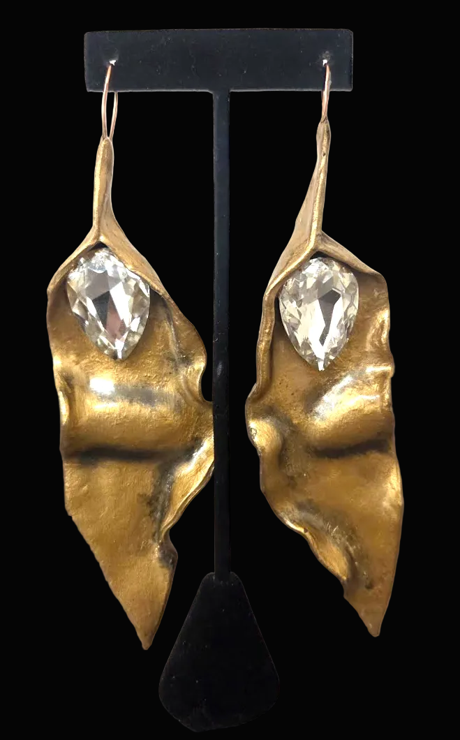 Sculpted Gold Metalic Abstract Leaf Shoulder Dusters - Haute Couture