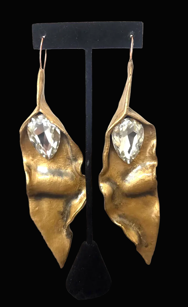 Sculpted Gold Metalic Abstract Leaf Shoulder Dusters - Haute Couture