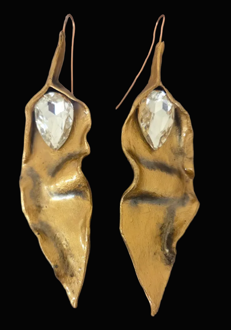 Sculpted Gold Metalic Abstract Leaf Shoulder Dusters - Haute Couture