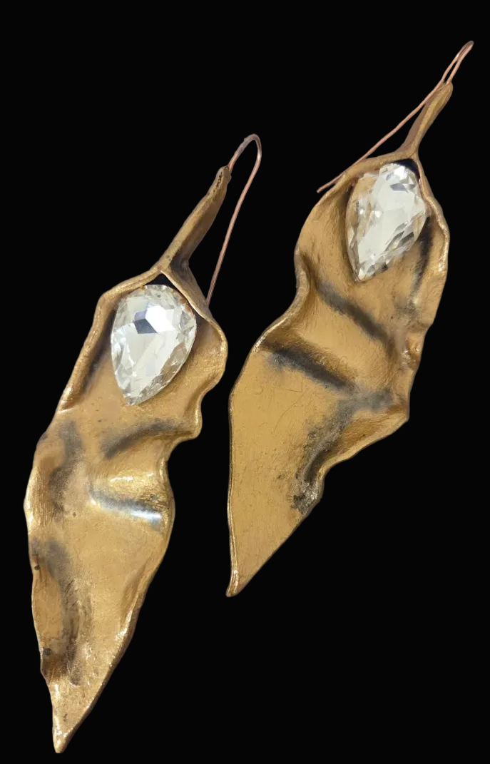 Sculpted Gold Metalic Abstract Leaf Shoulder Dusters - Haute Couture