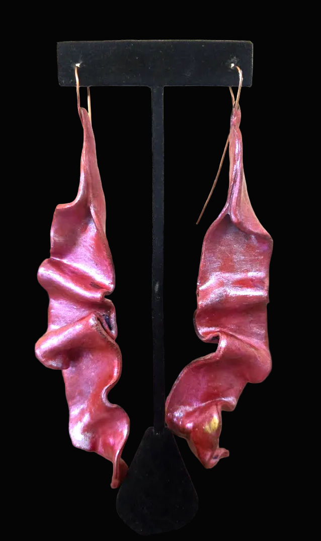 Hand Sculpted Pink Color Shift Abstract Shoulder Duster Earrings
