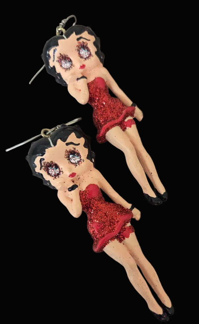 Vintage Betty Boop Femme Fatale Figurine Statement Earrings - Whimsy